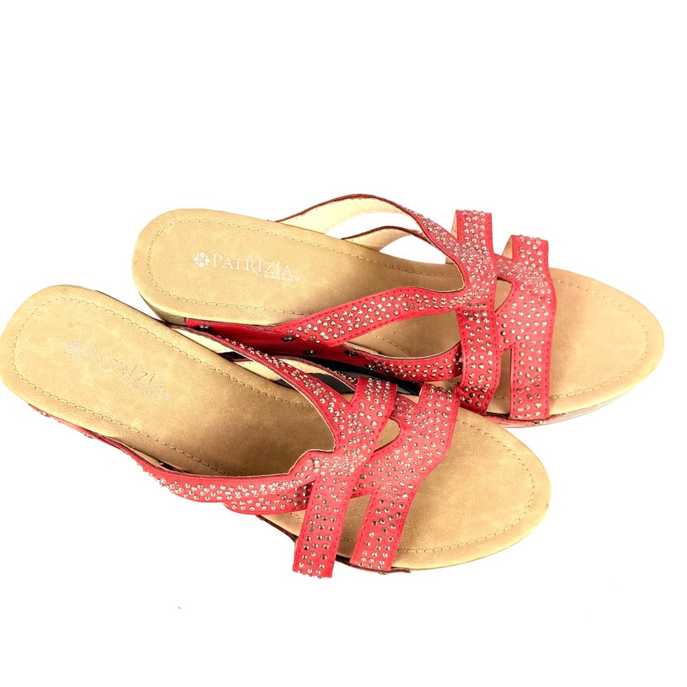 PATRIZIA by Spring Step ARISTOCRAT Studded Red Wedge Slide Sandals ~ Size 41 - Picture 2 of 13